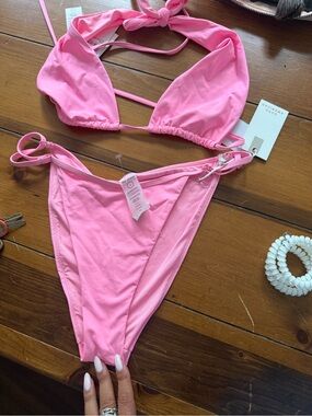 Good American Pink Triangle String Bikini